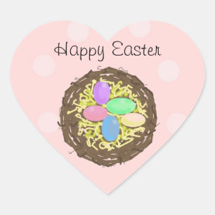 Sticker Cœur Oeufs de Pâques dans un nid
