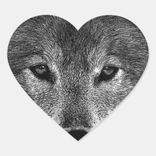 Sticker Cœur Oeuvre de Loup noir et blanc