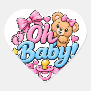 Sticker Cœur Oh Bébé ! Décoration de fête prénatale