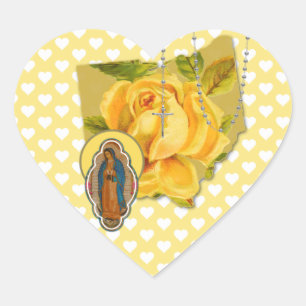 STICKER CŒUR OHIO RELIGIEUX VIRGIN MARY GUADALUPE CROSS ROSES