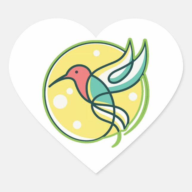 Sticker Cœur Oiseau d'art en ligne moderne (Devant)