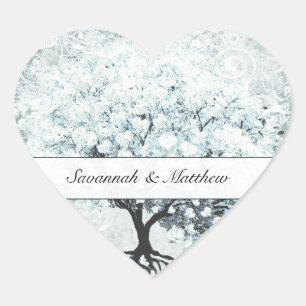 Sticker Cœur Oiseau de l'amour victorien arbre à feuilles en cœ