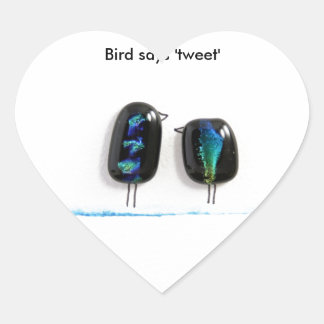 Sticker Cœur Oiseau dit tweet rayure bleue verre