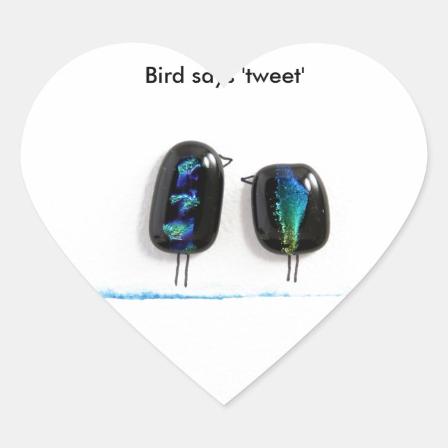 Sticker Cœur Oiseau dit tweet rayure bleue verre (Devant)