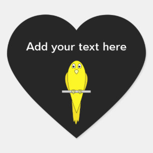 Sticker Cœur Oiseau jaune. Canaire. Sur le noir.