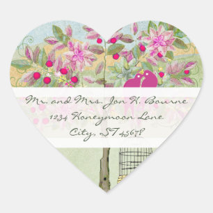 Sticker Cœur Oiseaux d'amour perchés dans un arbre Sceau de mar