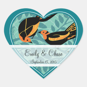 Sticker Cœur Oiseaux de l'amour Art déco aquatique Mariage dans