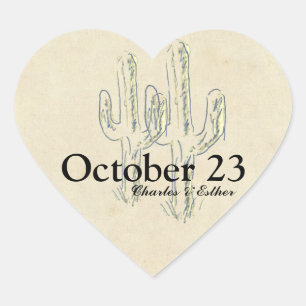 Sticker Cœur Old West Cactus Enregistrer la date