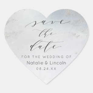 Sticker Cœur Ombre Dusty Blue Frosted Silver Foil Enregistrer l