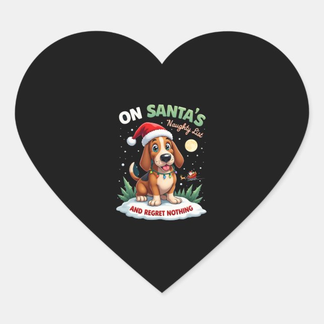 Sticker Cœur On Santa's Xmas Naughty List Regret Nothing Basset (Devant)