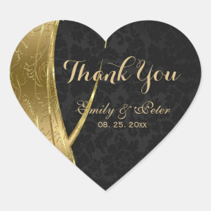 Sticker Cœur Or Et Noir Damas-Merci