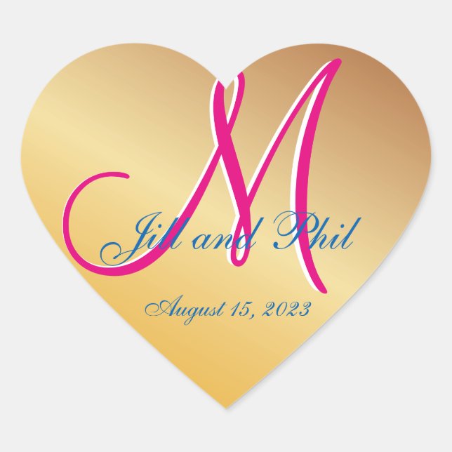 Sticker Cœur Or Jaune Orange Damask 3d Monogramme (Devant)