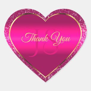 Sticker Cœur Or rose avec Parties scintillant et Initiales Merc