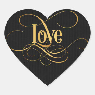 Sticker Cœur Or tourbillonnant d'amour de calligraphie de