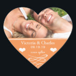 Sticker Cœur Orange Chalkboard Wedding Enregistrer la Date Scea<br><div class="desc">Tangerine Orange Coral doux et sassy faire-part de mariage Jamais après Chalkboard Mariage Plage douce et sassy Peach Palm Tree Destination Chalkboard Faire-part de mariage ></div>