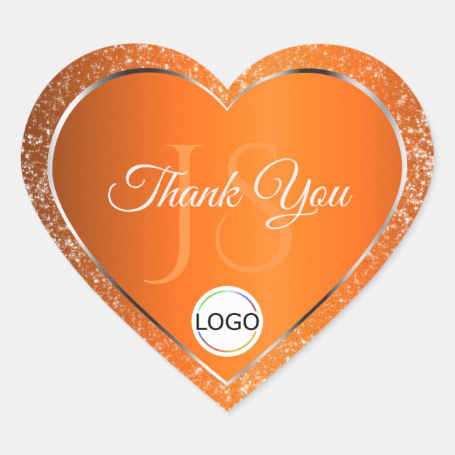 Sticker Cœur Orange Logo Argent Initiales Parties scintillant M (Devant)