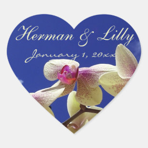 Sticker Cœur Orchidées blanches et ciel bleu Mariage personnali