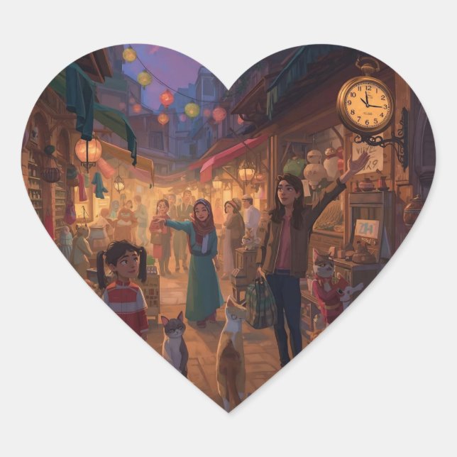 Sticker Cœur Où les chats errent et les lanternes brillent (Devant)