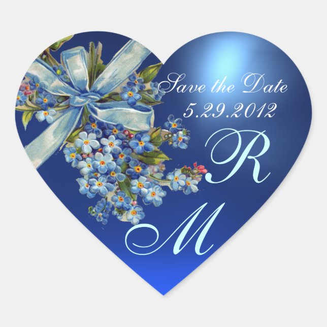 Sticker Cœur OUBLIEZ-MOI NOTES MONOGRAM, MARIAGE JEU bleu (Devant)