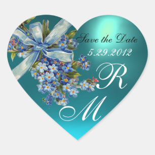 Sticker Cœur OUBLIEZ-MOI NOTES MONOGRAM, MARIAGE JEU bleu