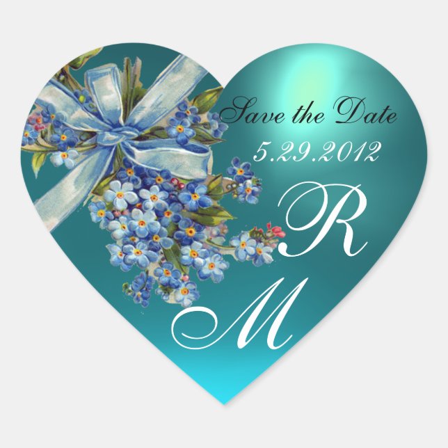Sticker Cœur OUBLIEZ-MOI NOTES MONOGRAM, MARIAGE JEU bleu (Devant)