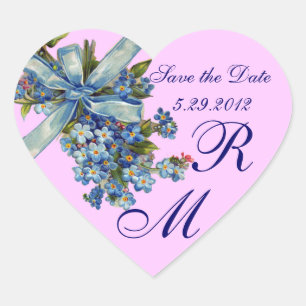 Sticker Cœur OUBLIEZ-MOI NOTES MONOGRAM, MARIAGE PARTY bleu ros