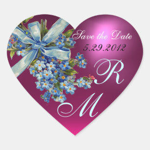 Sticker Cœur OUBLIEZ-MOI NOTES MONOGRAM, MARIAGE PARTY bleu ros