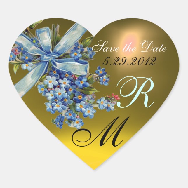 Sticker Cœur OUBLIEZ-MOI NOTES MONOGRAMME, MARIAGE JAUNE bleu (Devant)