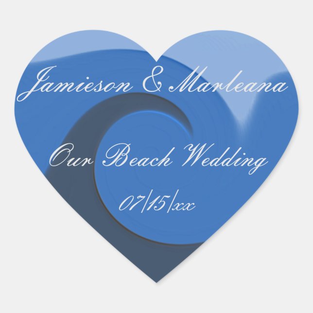 Sticker Cœur "Our Beach Wedding" - "Blue Tide" (Devant)