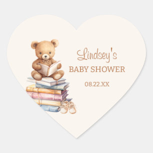 Sticker Cœur Ours en peluche bohème Baby Shower Livre d'histoir