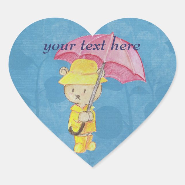 Sticker Cœur Ours en peluche en Raincoat (Devant)