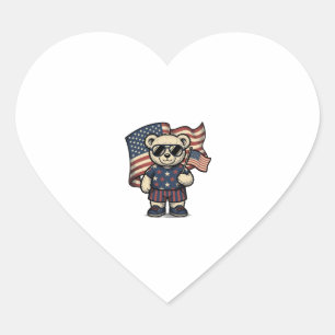Sticker Cœur Ours en peluche patriotique vintage gravure chemis