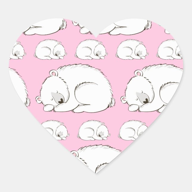 Sticker Cœur Ours polaire Baby shower fille rose (Devant)