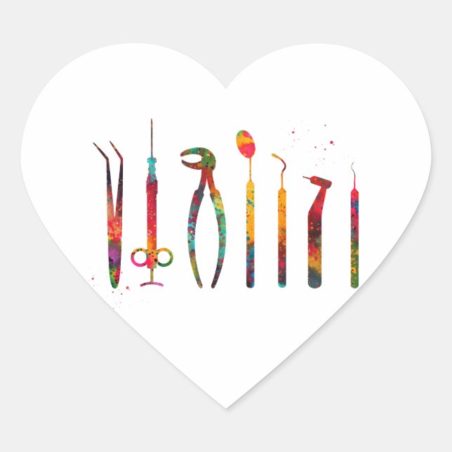 Sticker Cœur Outils de dentiste (Devant)