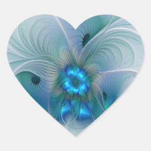 Sticker Cœur Ovation debout, fractale abstraite bleu turquoise