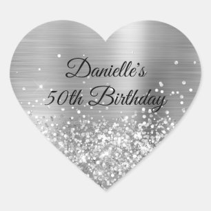 Sticker Cœur Paillettes Argentées 50e Anniversaire