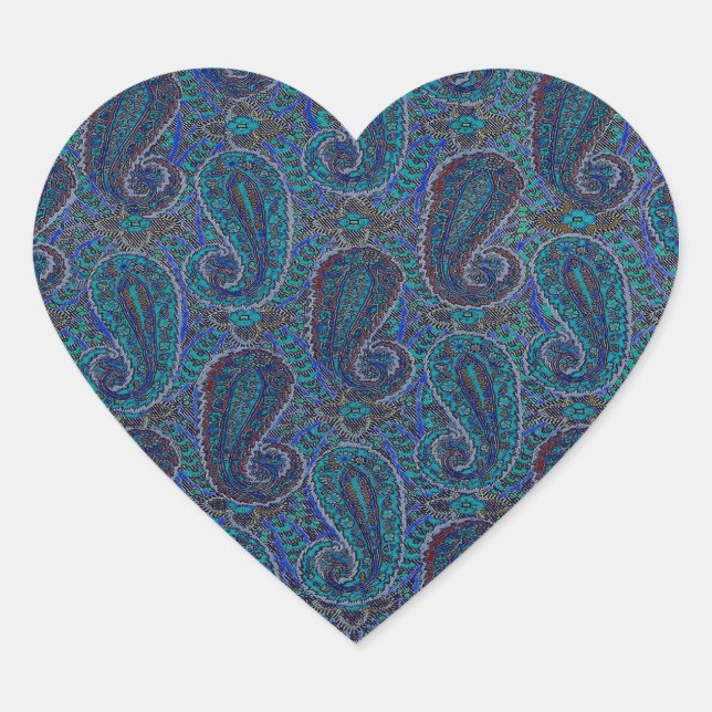 Sticker Cœur Paisley Blue Indian Boho Motif (Devant)