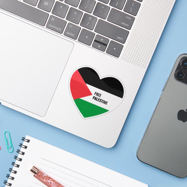 Sticker Coeur "Palestine libre" en forme (Ordinateur portable avec iPhone)