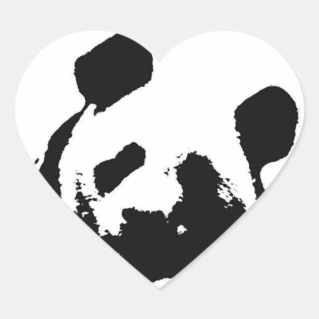 Sticker Cœur Panda d'art noir blanc (Devant)