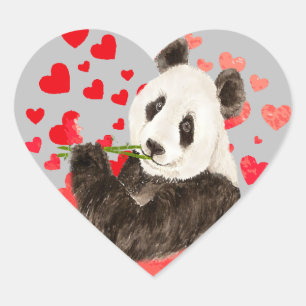 Sticker Cœur Panda mignon, ours asiatique, coeurs d'amour