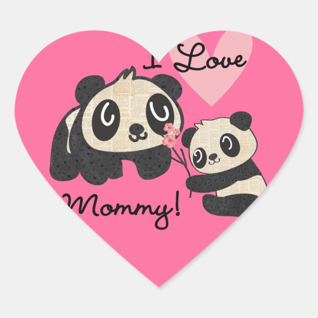 Sticker Cœur Pandas I Love Maman (Devant)