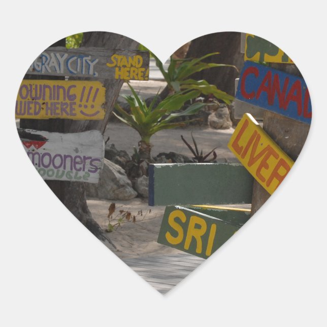 Sticker Cœur Panneau indicateur Rum Point Grand Cayman (Devant)