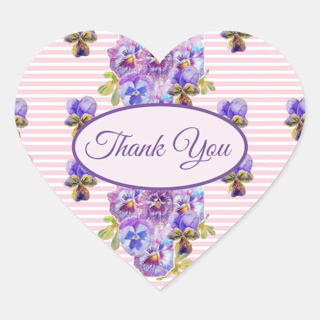 Sticker Cœur Pansy rose Fleur Merci floral Coeur Motif (Devant)