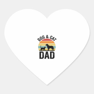 Sticker Cœur Papa Chien et Chat Vintage T-Shirt pour Amoureux d