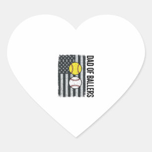 Sticker Cœur Papa de Ballers Softball Baseball Patriotique