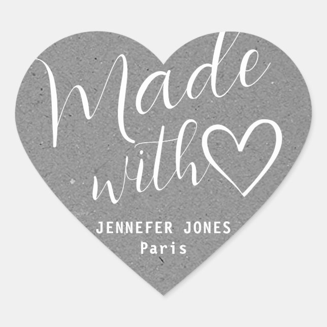 Sticker Cœur Papier Kraft fait avec amour Cardigraphie Gris (Devant)