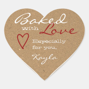 Sticker Cœur Papier Kraft Made Love Heart Shape Red Heart Brown
