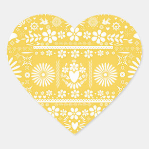 Sticker Cœur Papier Mariage Blanc Jaune Picado Mexicain