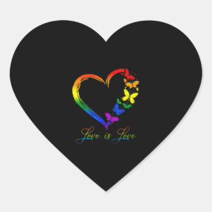 Sticker Cœur Papillon Coeur arc-en-ciel L'amour est l'amour LGB