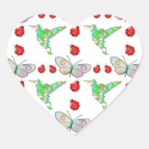 Sticker Cœur Papillon, colibri et Motif de coccinelle